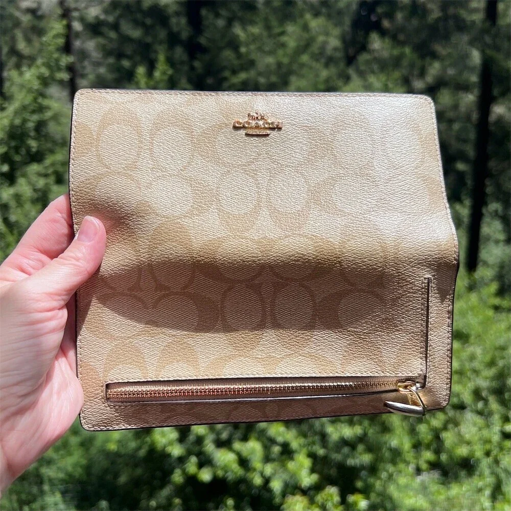 COACH Bifold Wallet Signature Canvas Khaki with Gold Hardware AUTHENTIC